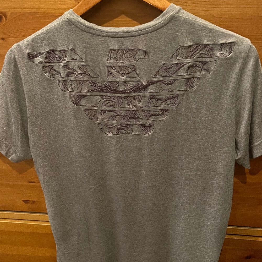 EMPORIO ARMANI Embroidered Men's Small Gray T-Shirt